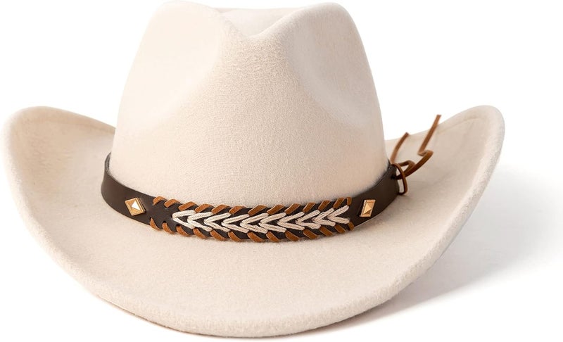 Gossifan Western Cowboy & Cowgirl Hat Felt Wide Brim Women Men Fedora Hats - Image 2